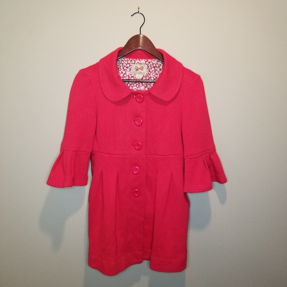 F21 Pleated Button Down Coat With 3/4 Sleeves - Picture 1 of 6